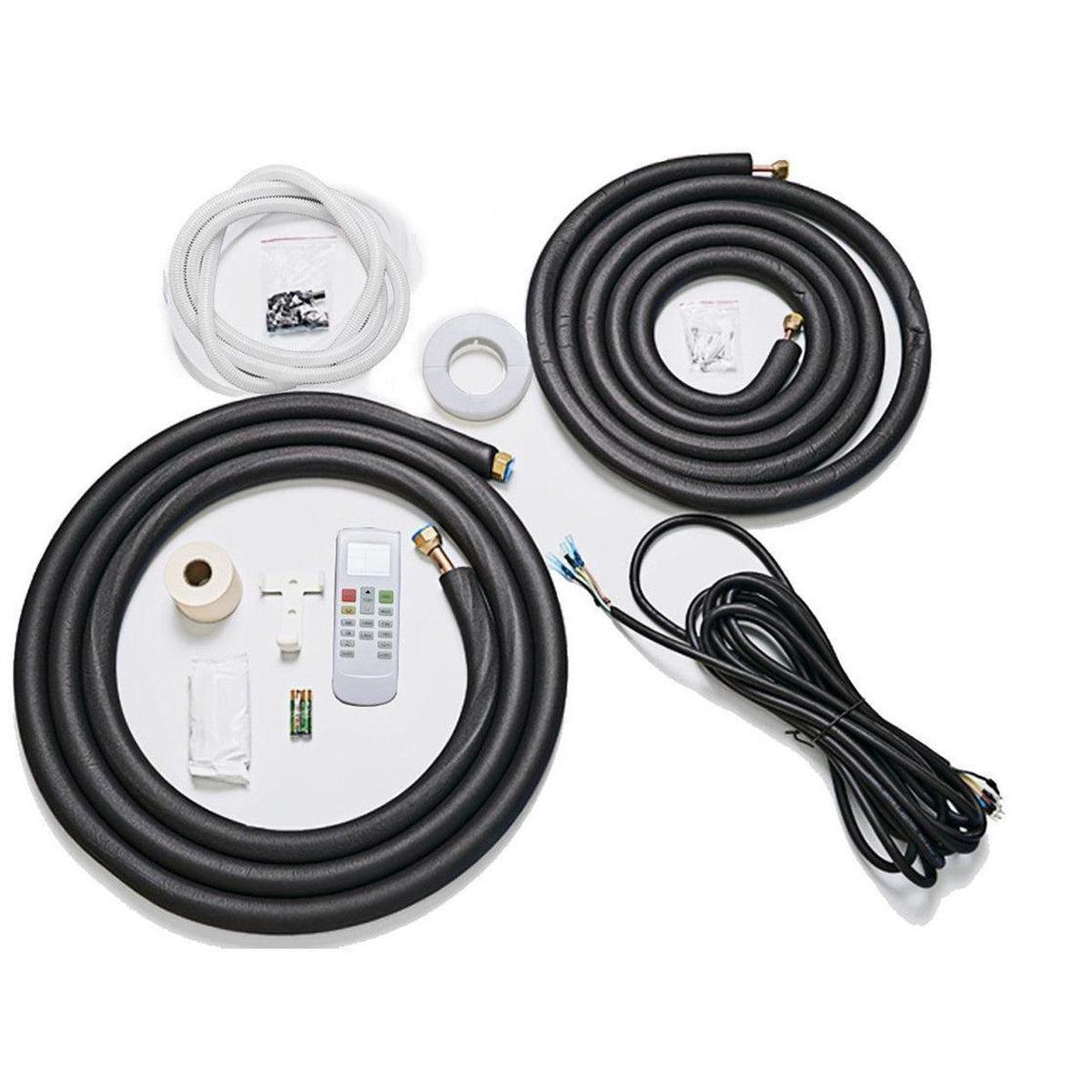 Set of mini split wiring harnesses and connectors on a white background