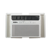 A white window air conditioner with a front grille, side vents, and a top control panel, shown against a plain white background.
