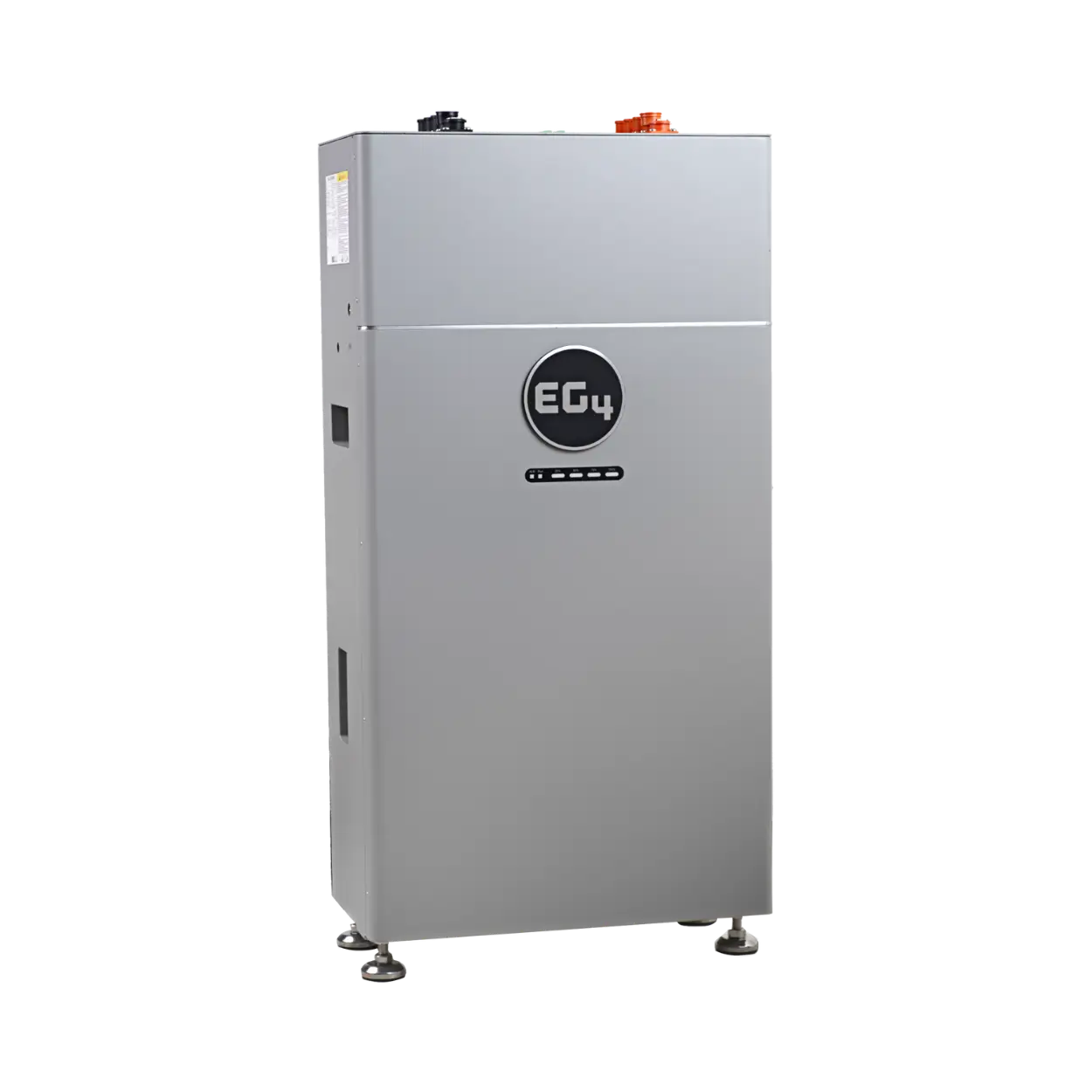 A tall, rectangular metallic gray industrial unit with a circular black 'EG4' logo on the front, standing on small feet against a plain white background.