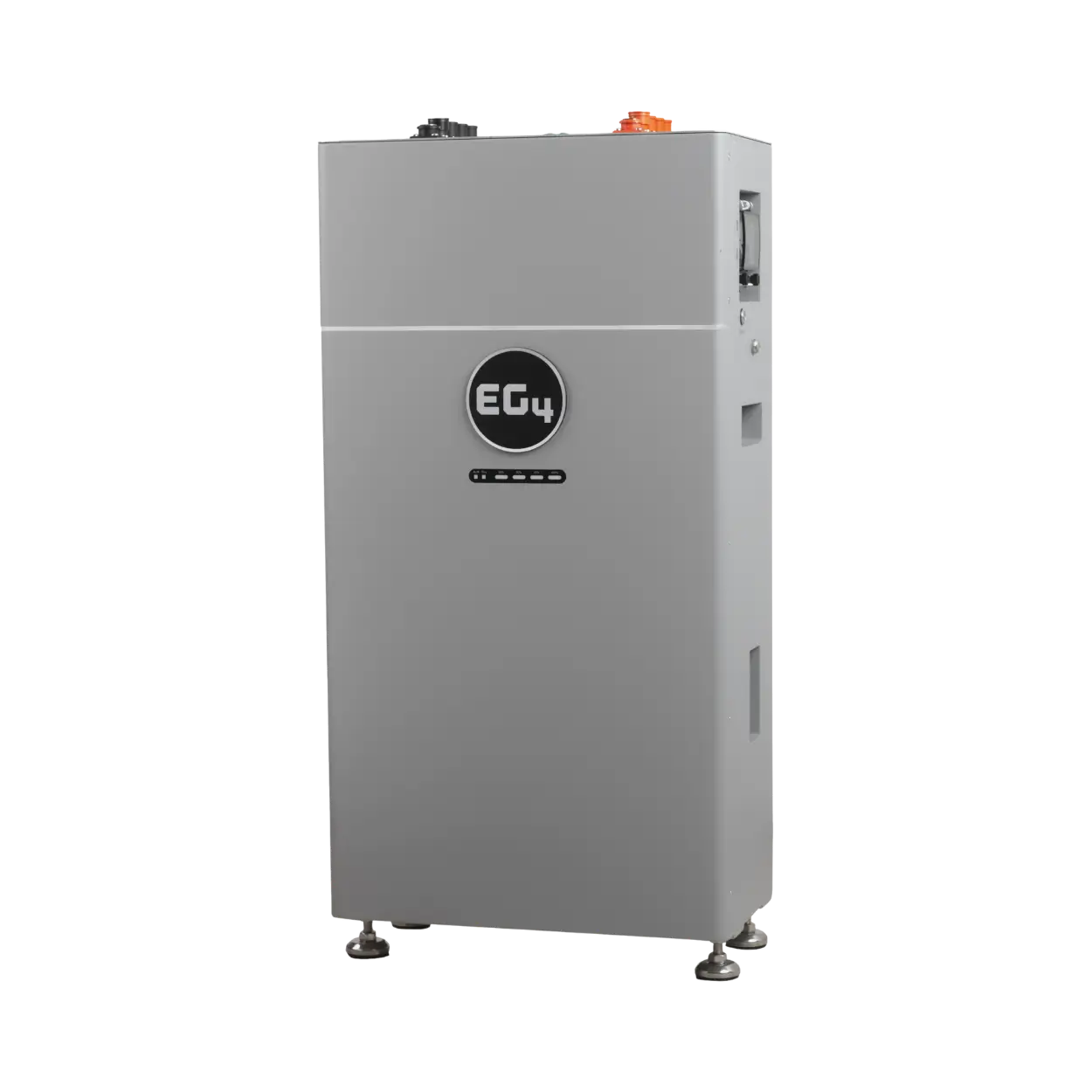 A tall, rectangular gray industrial machine with adjustable feet, featuring a circular black 'EG4' logo on the front, photographed against a plain white background.