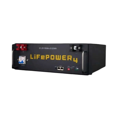 EG4 LifePower4 Lithium Battery 48V 100AH (Server Rack Battery w No Display) - EG4LIFPOW4-48 is shown at an angle, displaying its ports, handles, and compact rack-mount design