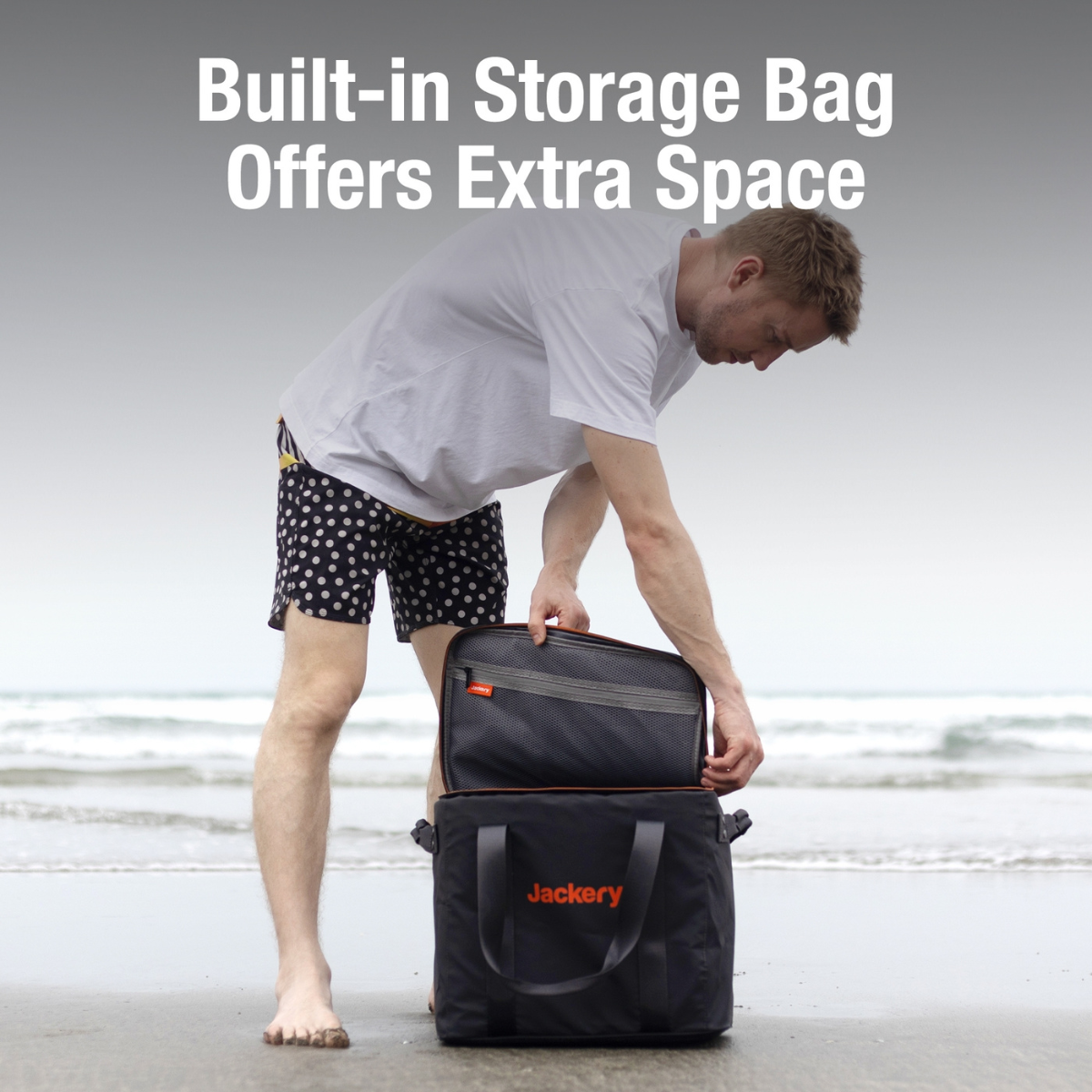 Jackery E2000 Pro Carrying Case Bag featuring its built-in storage bag that offers extra space