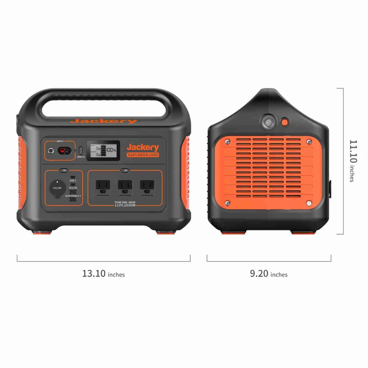 Jackery Explorer 1000 Portable Power Station displaying its overall product dimensions