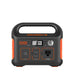 Front panel of Jackery Explorer 290 Portable Power Station displaying its LCD screen, DC input port, USB output ports, AC output port and 12V car port