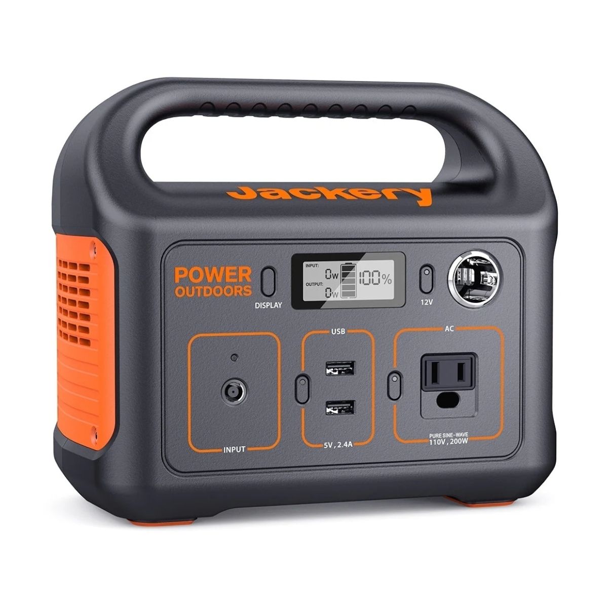 Jackery Explorer 290 Portable Power Station displaying its portable and compact build with its black and orange color scheme