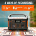 Jackery Explorer 550 Portable Power Station  featuring its 3 recharging options: AC outlet, solar charge, and car outlet