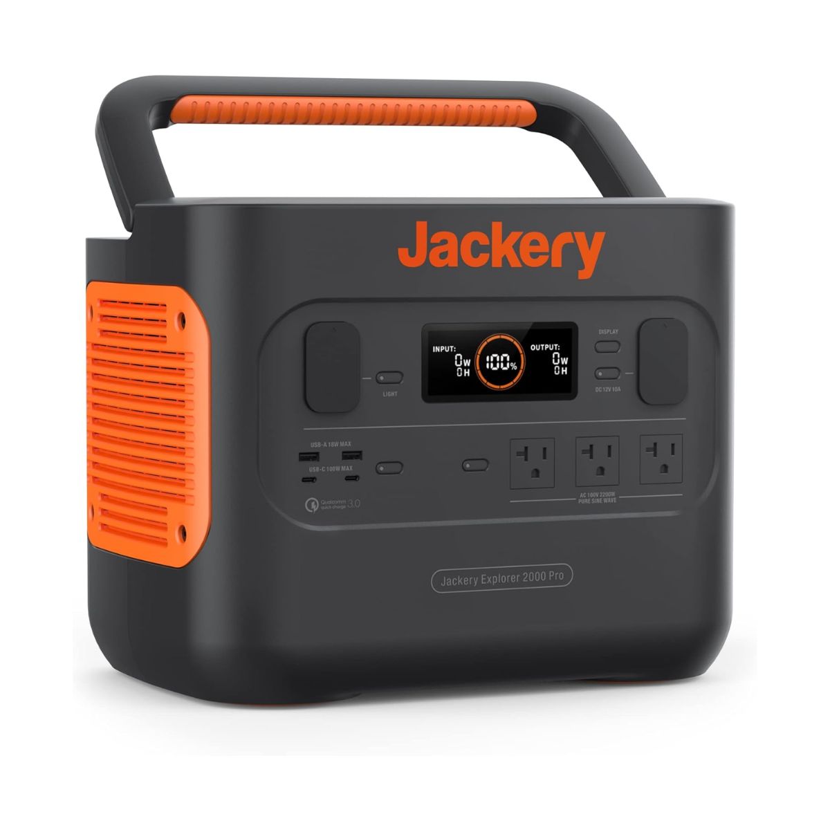 Jackery JE-2000A Explorer 2000 Pro Portable Power Station displaying its compact and durable build with its black and orange color scheme