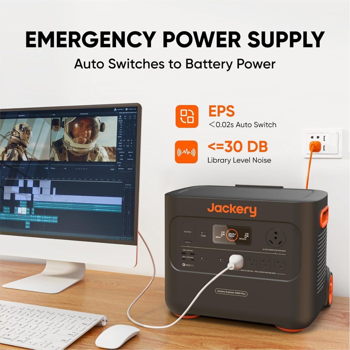 Jackery JE-2000C Explorer 2000 Plus Portable Power Station featuring its automatic power switch to battery power during emergency power loss