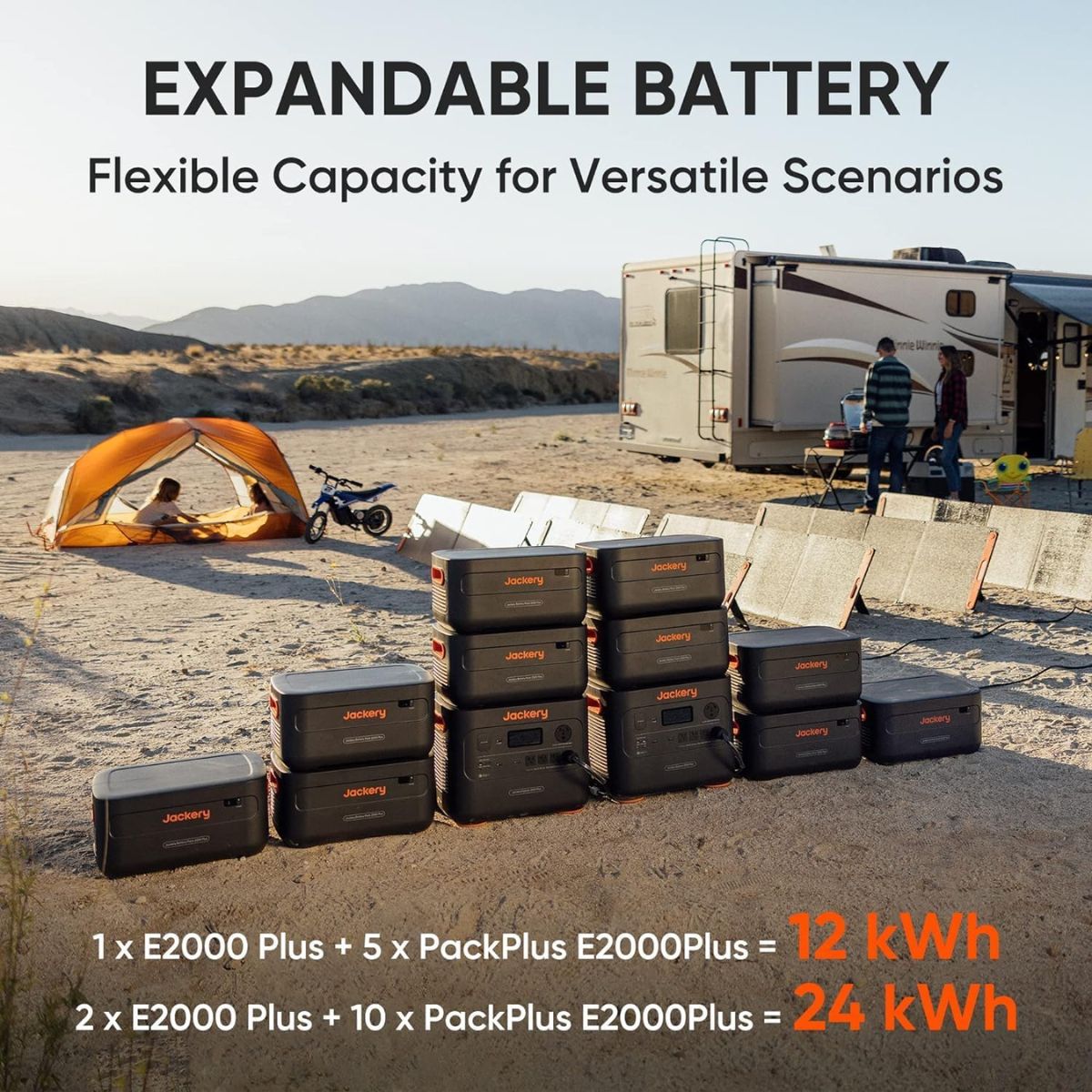 Jackery JE-2000C Explorer 2000 Plus Portable Power Station featuring its expandability with added  stackable battery packs