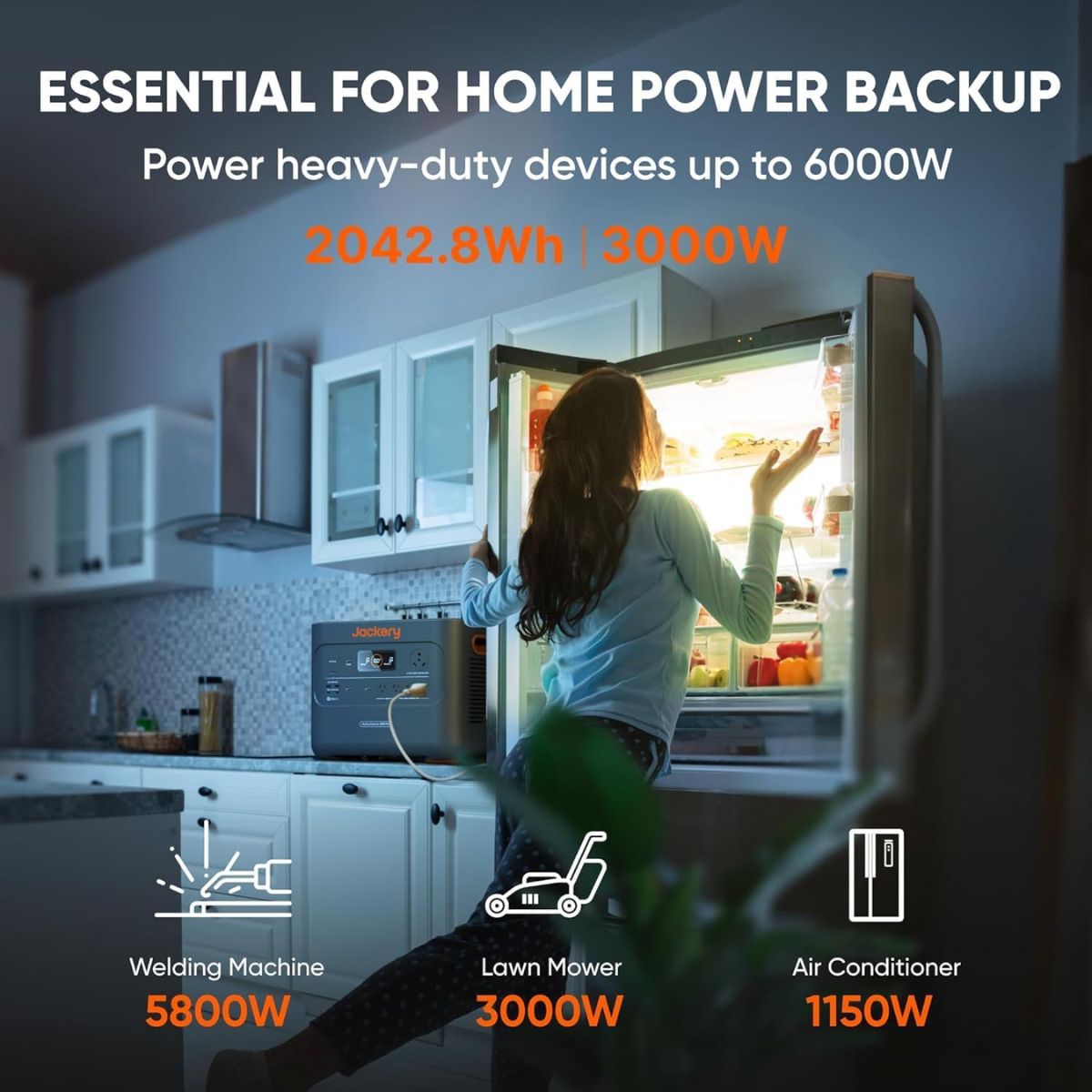 Jackery JE-2000C Explorer 2000 Plus Portable Power Station featuring its heavy-duty power capacity up to 6000W