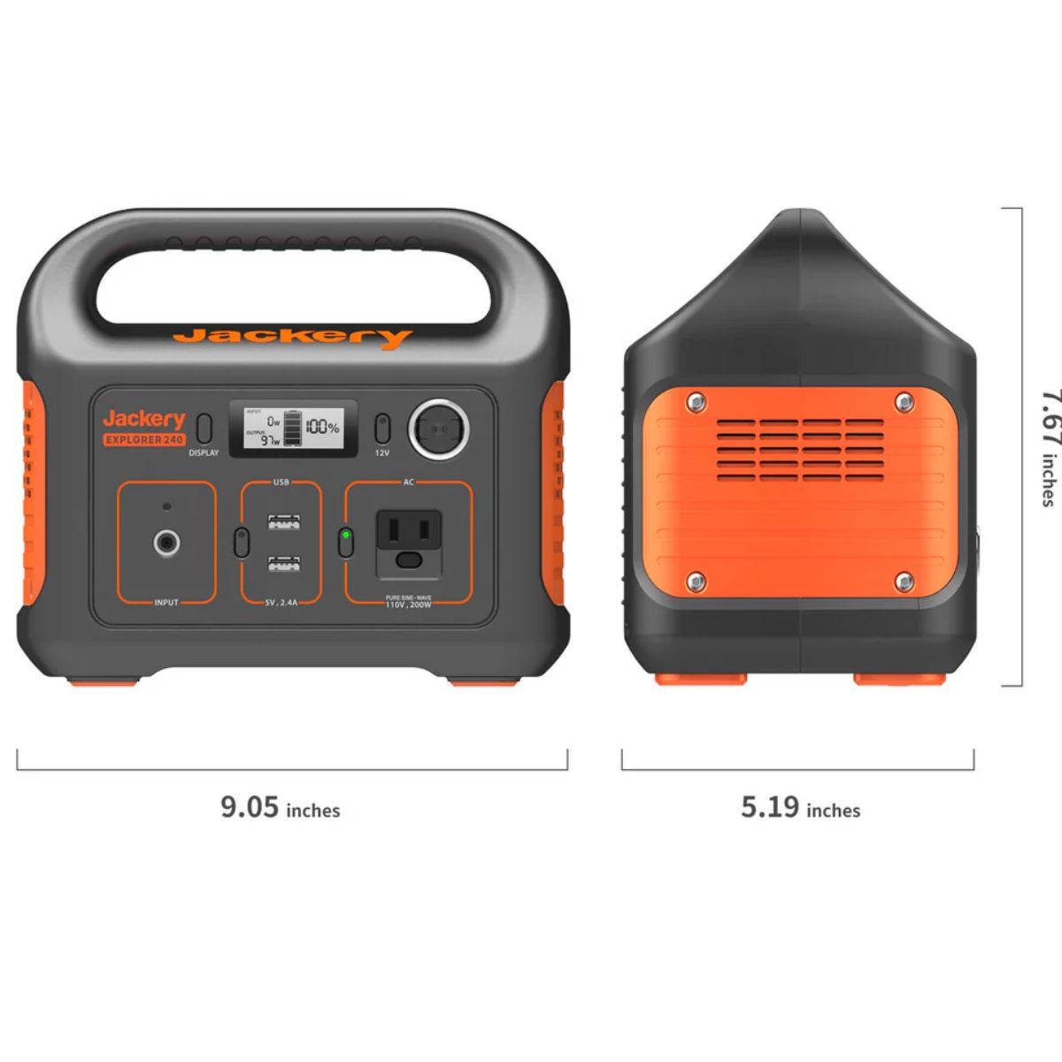 Jackery Explorer 240 Portable Power Station displaying its overall product dimensions