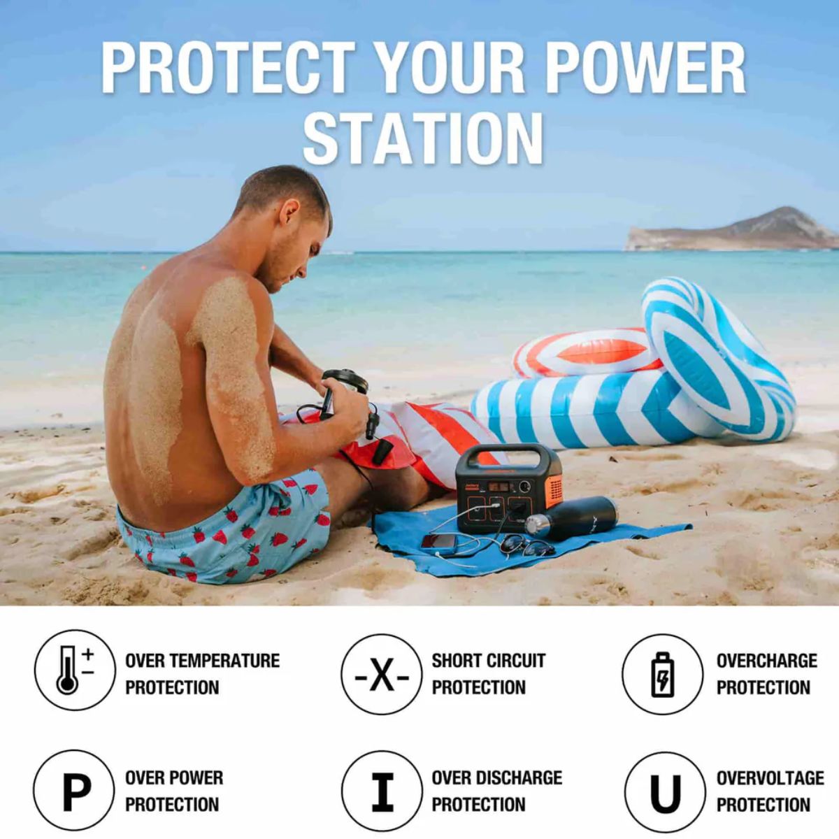 Jackery Explorer 240 Portable Power Station featuring its overall device power protection