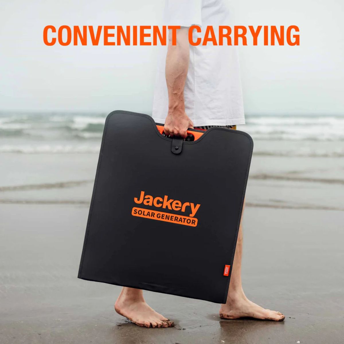 Jackery JS-200C SolarSaga 200W Solar Panel featuring its convenient and lightweight carrying feature