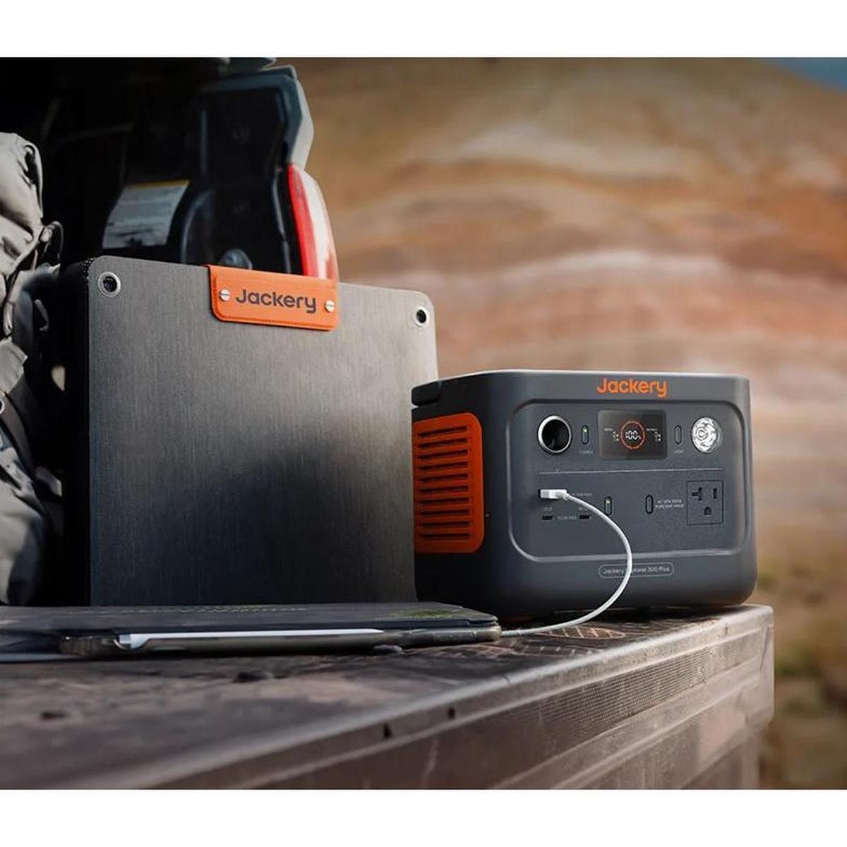 Jackery JSG-0304B Solar Generator 300 Plus displaying its easy-carry compactness