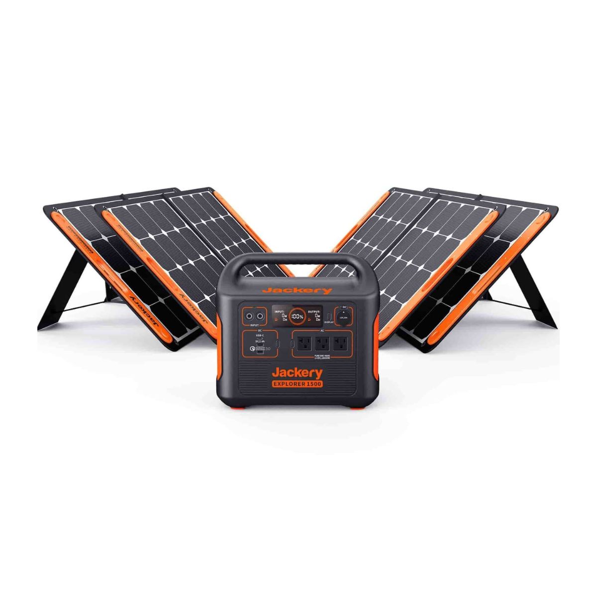 Jackery Solar Generator 1500 Pro displaying its Explorer 1500 Portable Power Station and 4 x SolarSaga 100W Solar Panel Combo