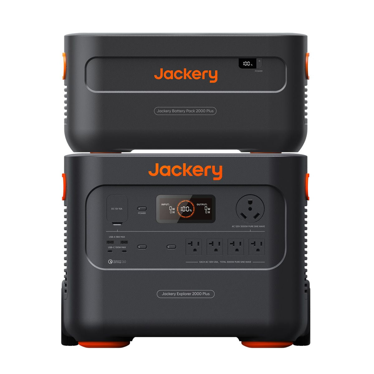 Jackery Solar Generator 2000 Plus Bundle displaying its components: Explorer 2000 Plus Portable Power Station, and 1 x Battery Pack 2000 Plus