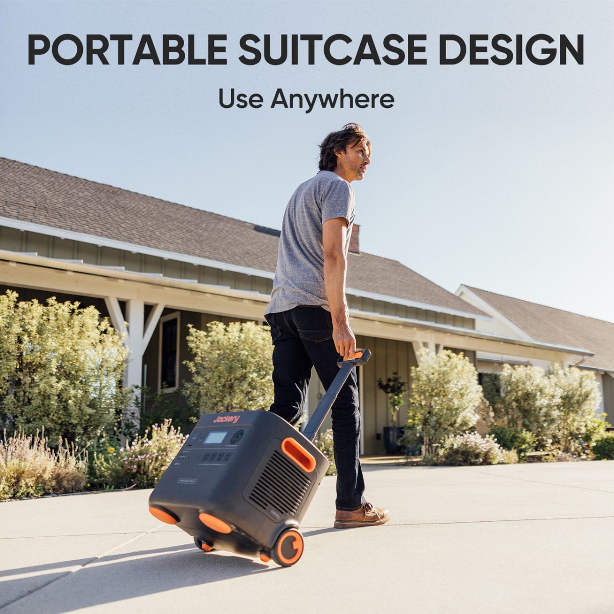 Jackery Explorer 2000 Plus Portable Power Stations displaying its portable suitcase design for easy mobility