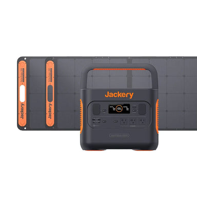 Jackery Solar Generator 2000 Pro displaying its components: the  Explorer 2000 Pro Portable Power Station and 2 x SolarSaga 200W Solar Panel