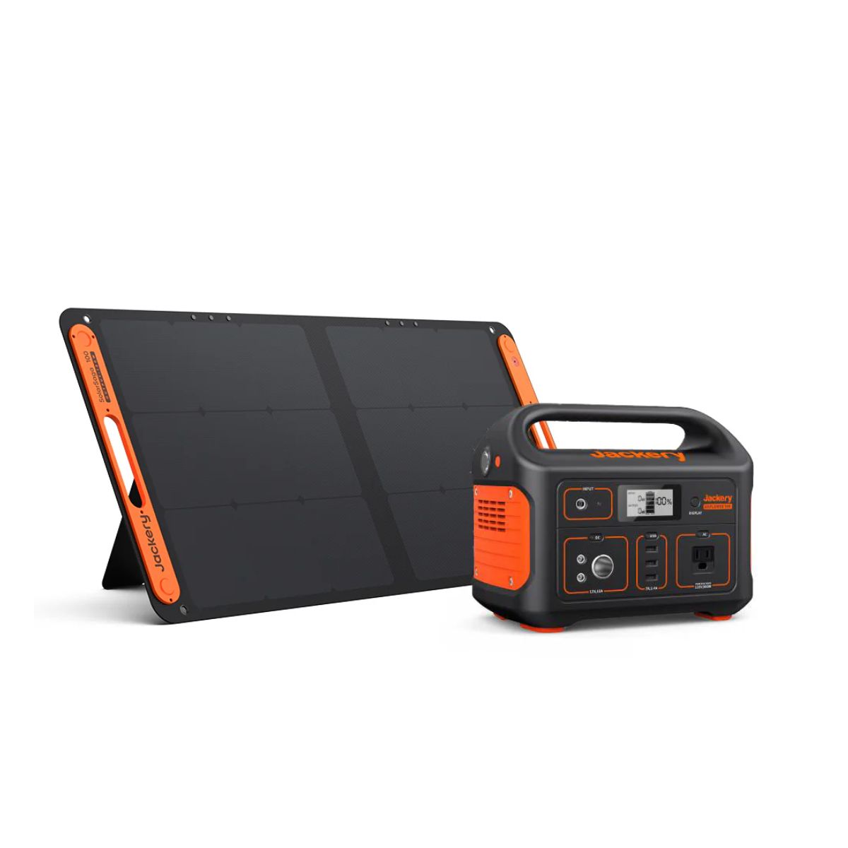 Jackery Solar Generator 500 displaying its Explorer 500 Portable Power Station and SolarSaga 100W Solar Panel Combo