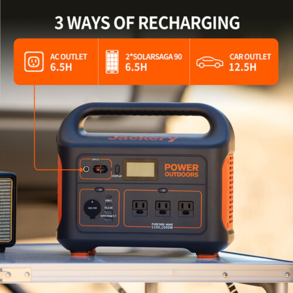 ackery Explorer 880 Portable Power Station featuring its 3 types of recharging for this portable station