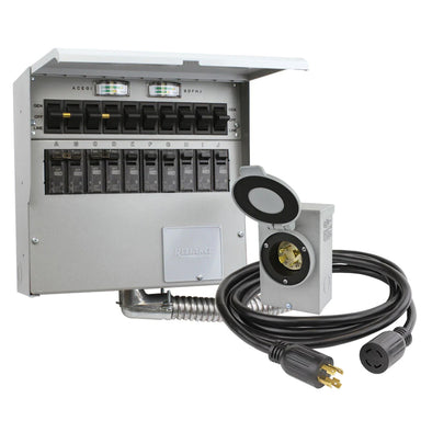 Reliance high-quality generator outdoor transfer switch with waterproof power inlet, showcasing portable generators connectivity accessories.
