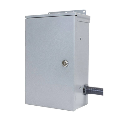 Front view of Reliance R306A outdoor transfer switch, a durable component for generator systems, enhancing outdoor power management.