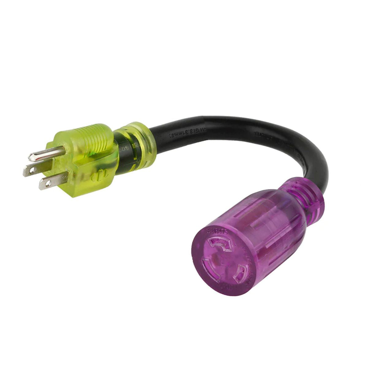 Reliance AC1522 Color Connect Adapter Cord displaying its 3 prong plug and female adapter, with its yellow green and violet color scheme