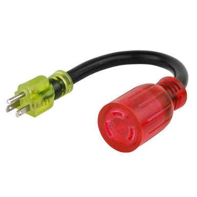 Reliance AC1531 Color Connect Adapter Cord displaying its 3 prong plug and female adapter, with its yellow green and red color scheme