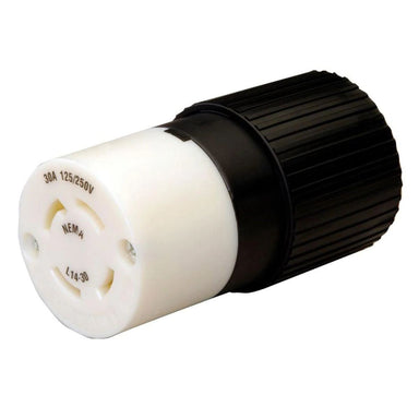 Reliance L1430C Generator Power Chord Connector displaying its 4 socket female plug and its white and black color scheme with rigid design to its body