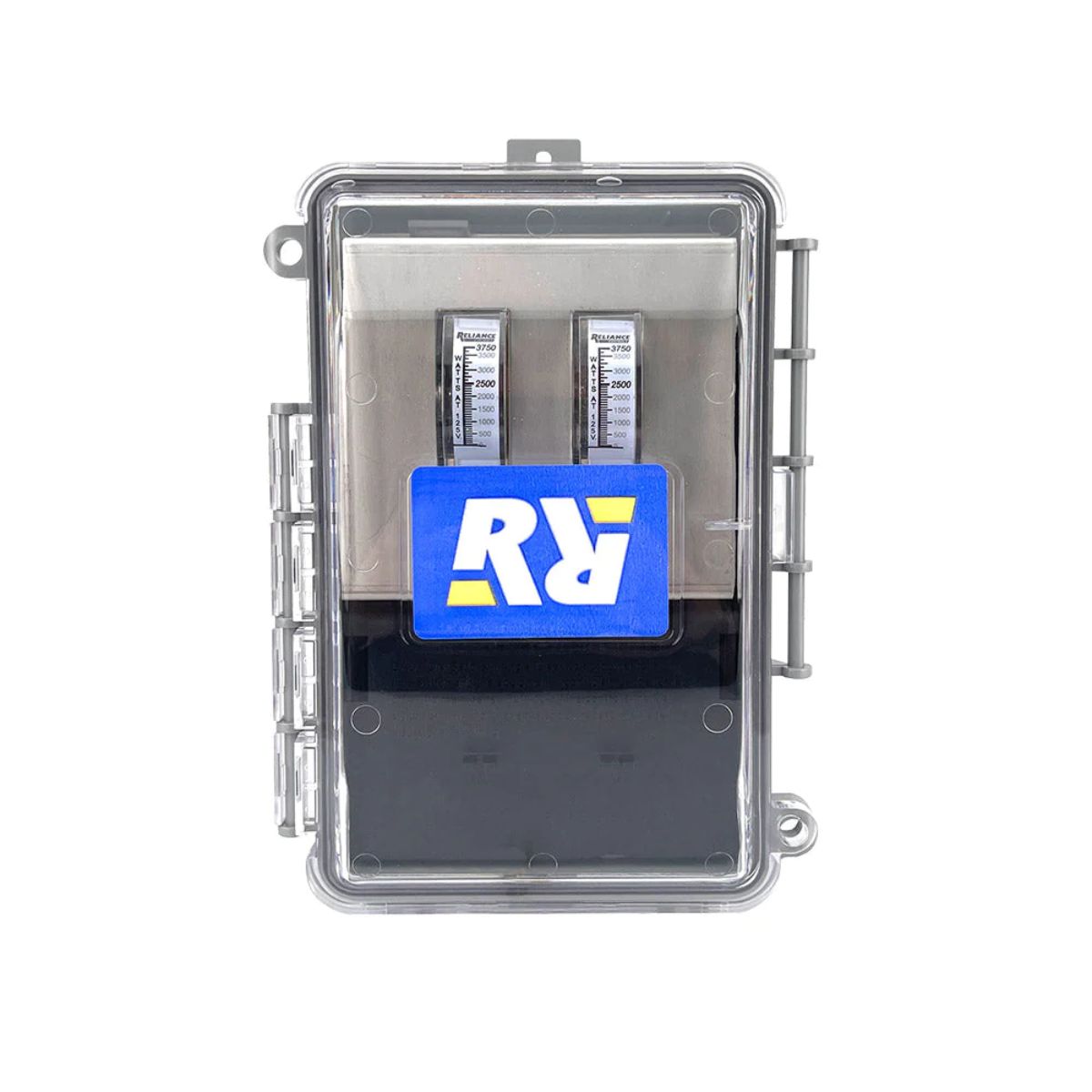 Reliance MB30 7500-watts Meter Box displaying its transparent lockable cover for easy view of meter