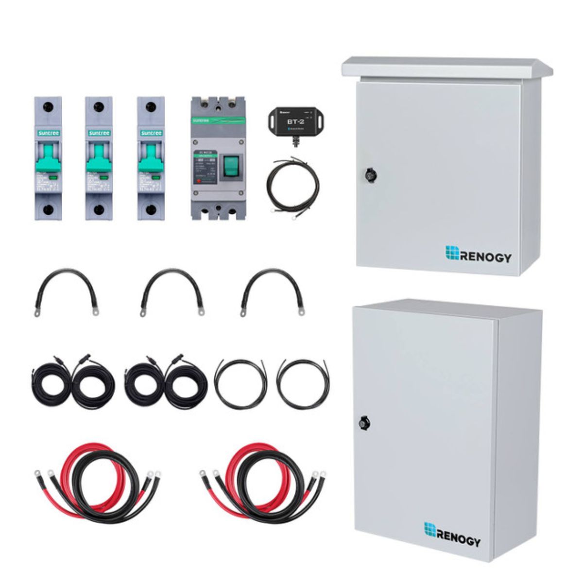 Renogy 1.2kW Essential Kit displaying its full breaker box components