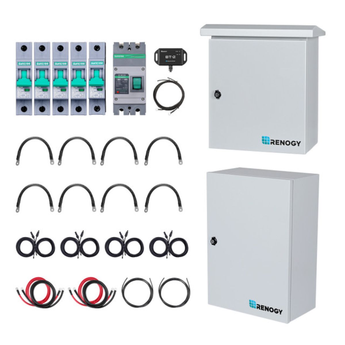 Renogy 2.5kW Essential Plus Kit displaying its full breaker box components