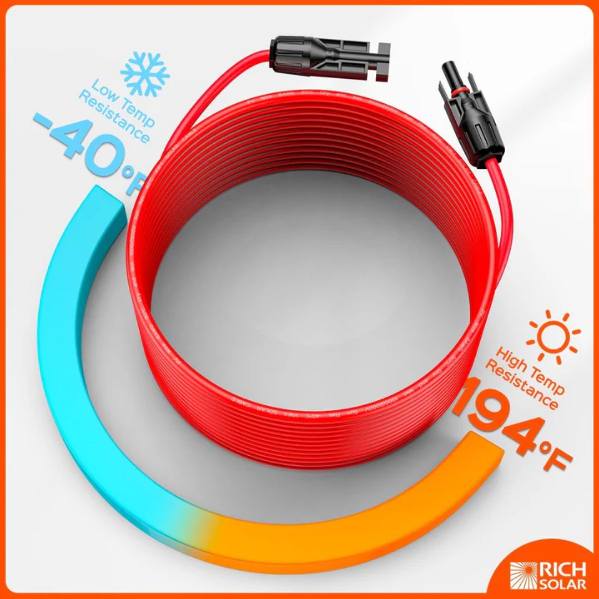 Rich Solar RS-15102 10 Gauge (10AWG) 15 Ft Solar Panel Extension Cable Wire featuring its High and Low Temperature Resistance, from -40℉ up to 194℉