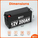 Rich Solar RS-B12200 200Ah-12V LiFePO4 Lithium Iron Phosphate Battery displaying its product dimensions and its main features