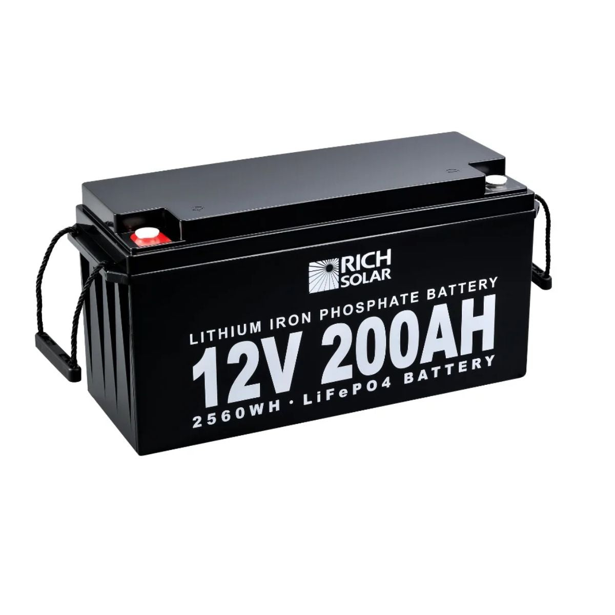 Tilted left side view of Rich Solar RS-B12200 200Ah-12V LiFePO4 Lithium Iron Phosphate Battery