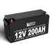 Rich Solar RS-B12200 200Ah-12V LiFePO4 Lithium Iron Phosphate Battery featuring its all black color scheme with its positive and negative DC terminals on its top