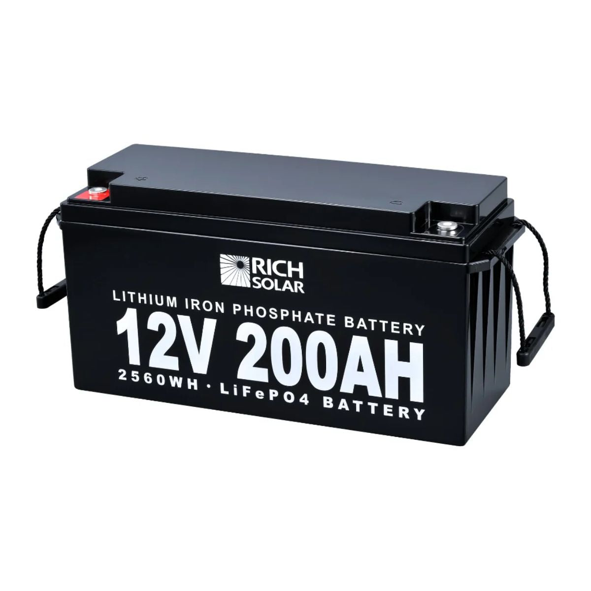 Tilted right side view of Rich Solar RS-B12200 200Ah-12V LiFePO4 Lithium Iron Phosphate Battery