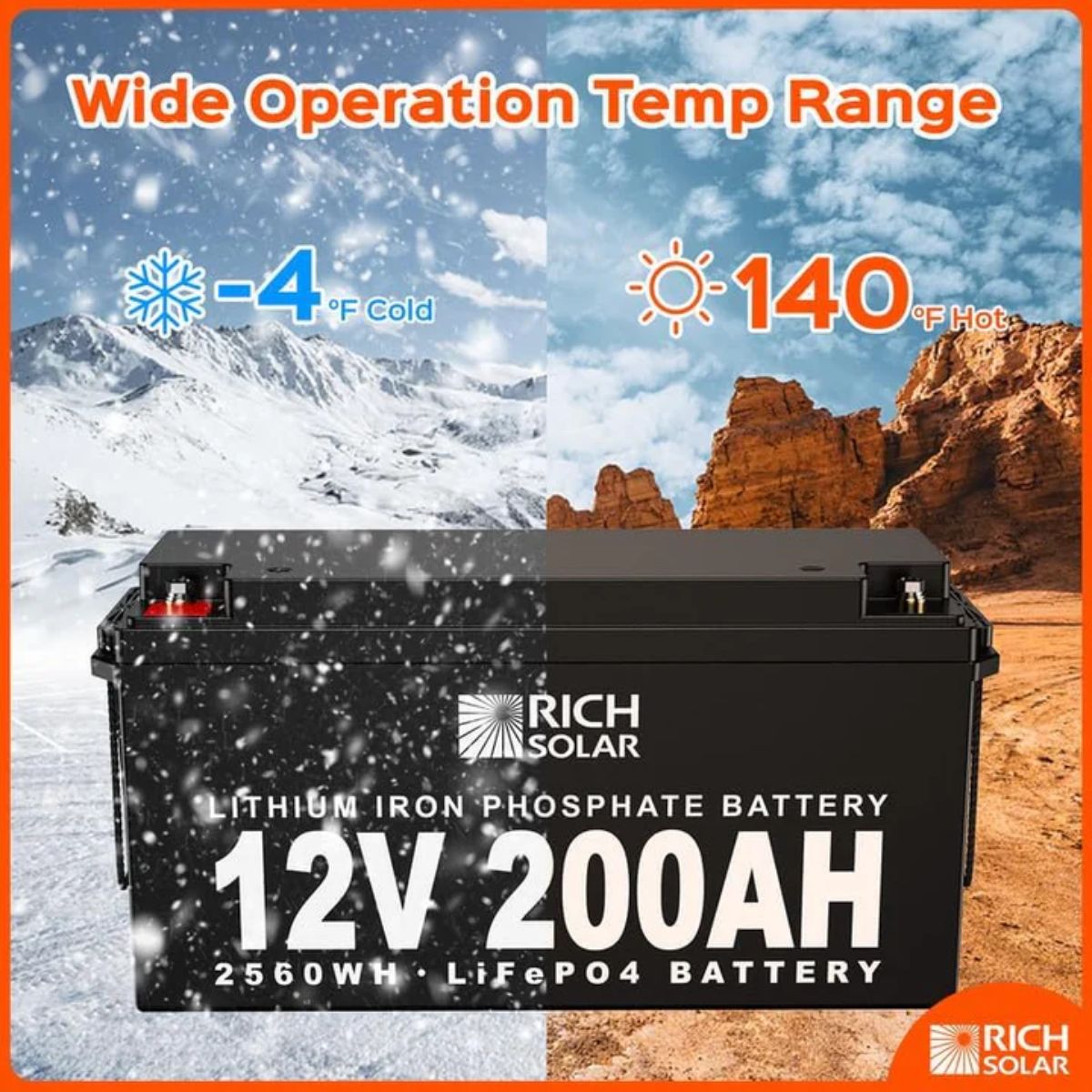 Rich Solar RS-B12600 600Ah-12V Lithium Battery Bank featuring its wide operation temperature range.