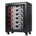 a closed battery rack cabinet with 6 stacked Rich Solar RS-B48100SR 100Ah-48V LiFePO4 Lithium Server Rack Battery inside