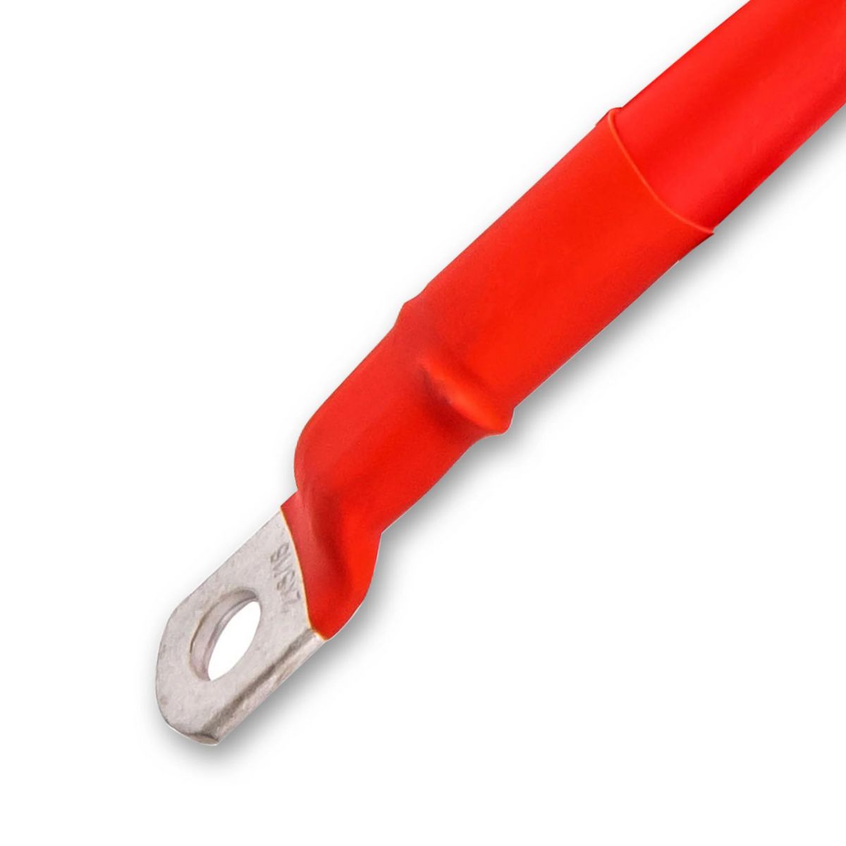 A focused view of 5/16" end lug of Rich Solar RS-C21R 2-Gauge Inverter Battery Cable Red