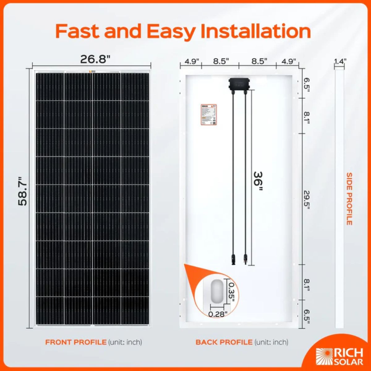 Rich Solar RS-CK1200 1200W-24V Complete Solar Kit displaying its product dimensions