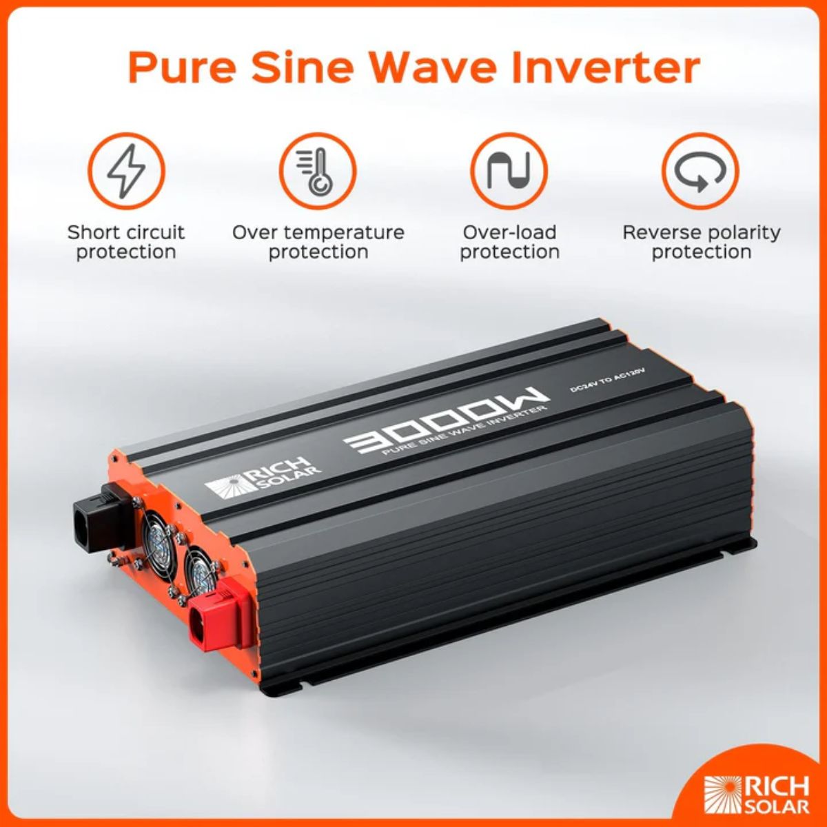 Rich Solar RS-CK1200 1200W-24V Complete Solar Kit featuring its Pure Sine Wave Inverter's key features