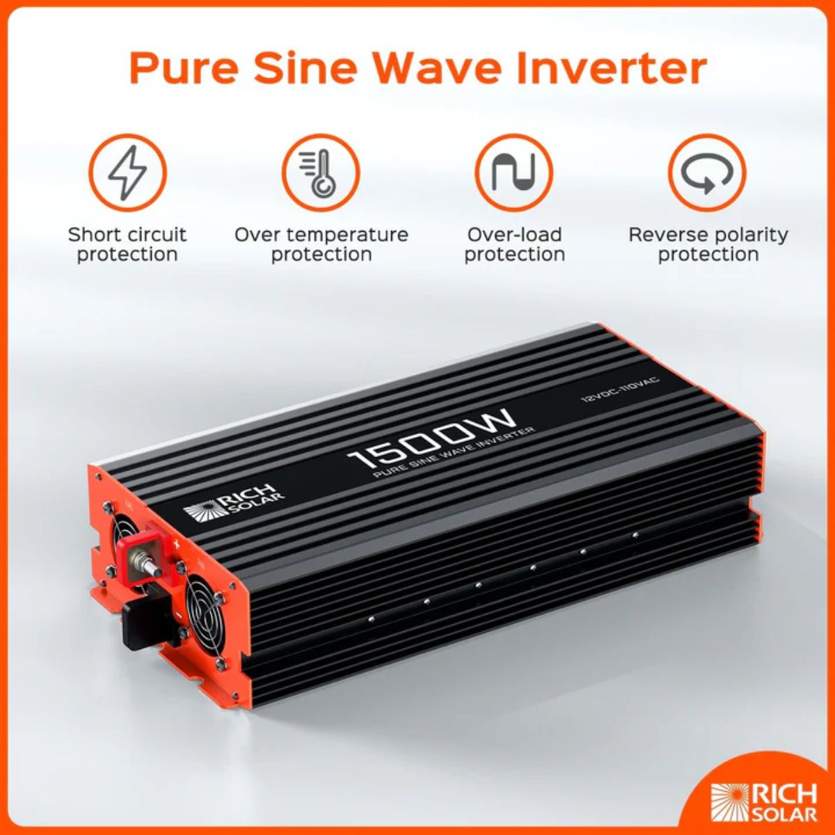 Rich Solar RS-CK200 200W-12V Complete Solar Kit featuring its Pure Sine Wave Inverter's key features