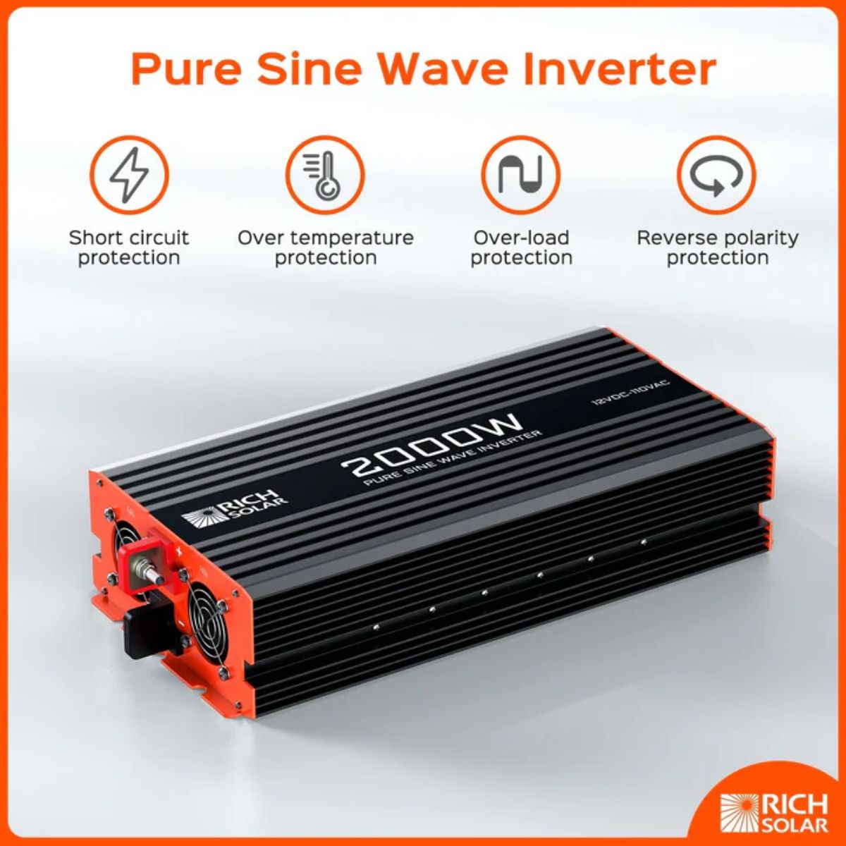 Rich Solar RS-CK400 400W-12V Complete Solar Kit featuring its Pure Sine Wave Inverter's key features