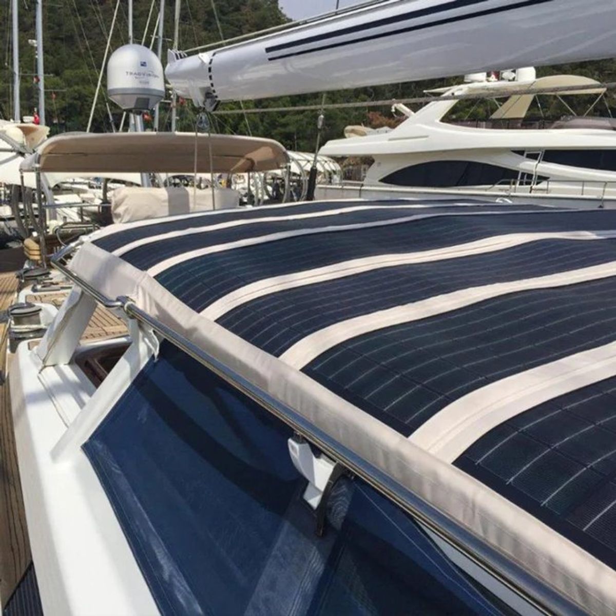 Rich Solar RS-F160C Mega 160W CIGS Flexible Solar Panel displaying its setup on boats