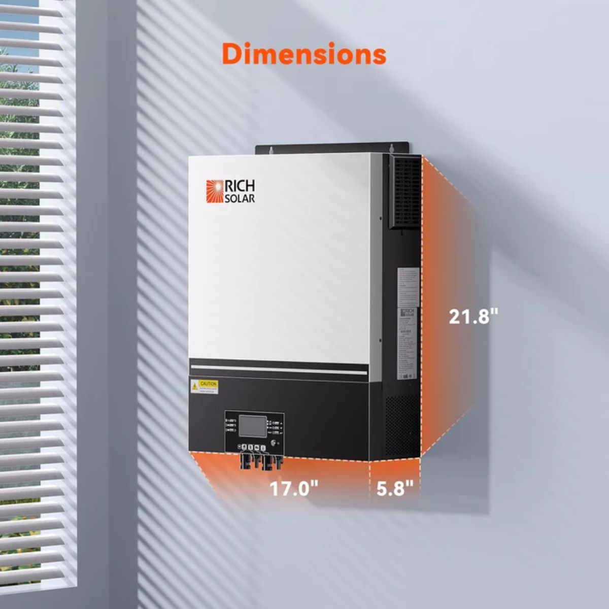 Rich Solar RS-H6548 6500 Watt (6.5KW) 48 Volt Off-Grid Hybrid Solar Inverter displaying its product dimensions