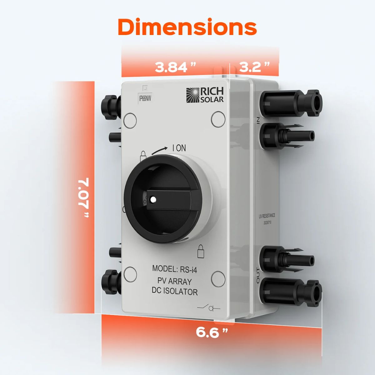 Rich Solar RS-i4 Solar Quick Disconnect Switch featuring its product dimensions