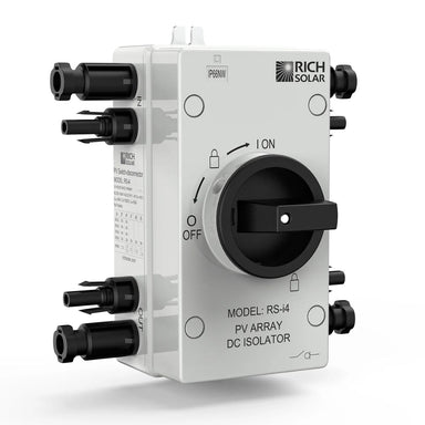 Rich Solar RS-i4 Solar Quick Disconnect Switch displaying its single-pull double-throw 2IO design and its black and white color scheme
