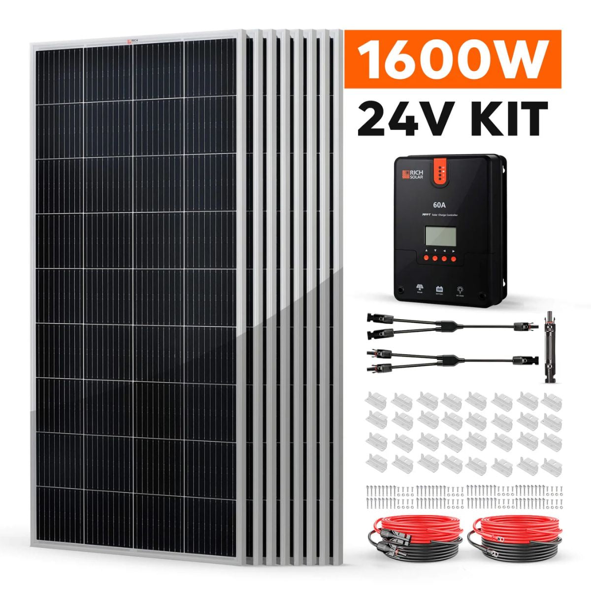 Rich Solar RS-K1660 1600 Watt Solar Kit featuring its Solar and Battery capacity