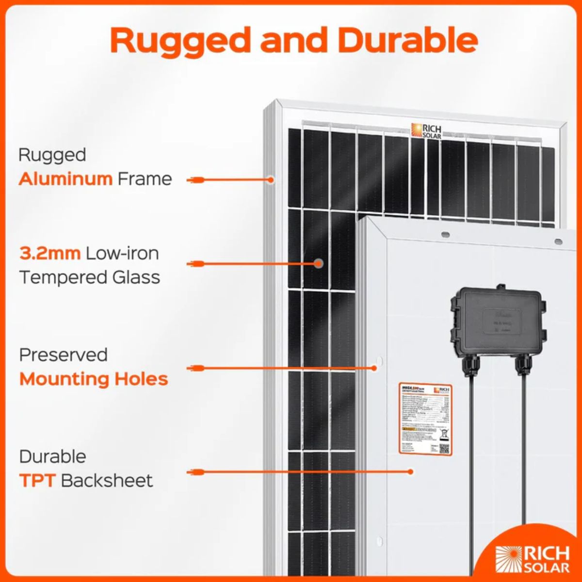 Rich Solar RS-M100SL MEGA 100 Watt Slim Monocrystalline Solar Panel featuring its rugged amd durable design